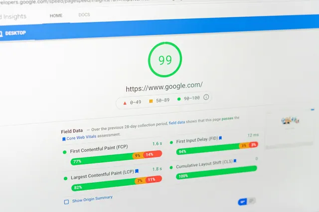 a computer screen with the number 99 on it A laptop screen showing Google Pagespeed Insights. Does AI search optimization require tracking citations or clicks?