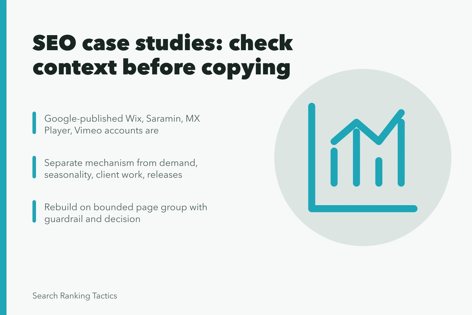SEO case study analysis card with context checks and bounded test steps. Wix, Saramin, and Vimeo: what their SEO strategy changes actually proved